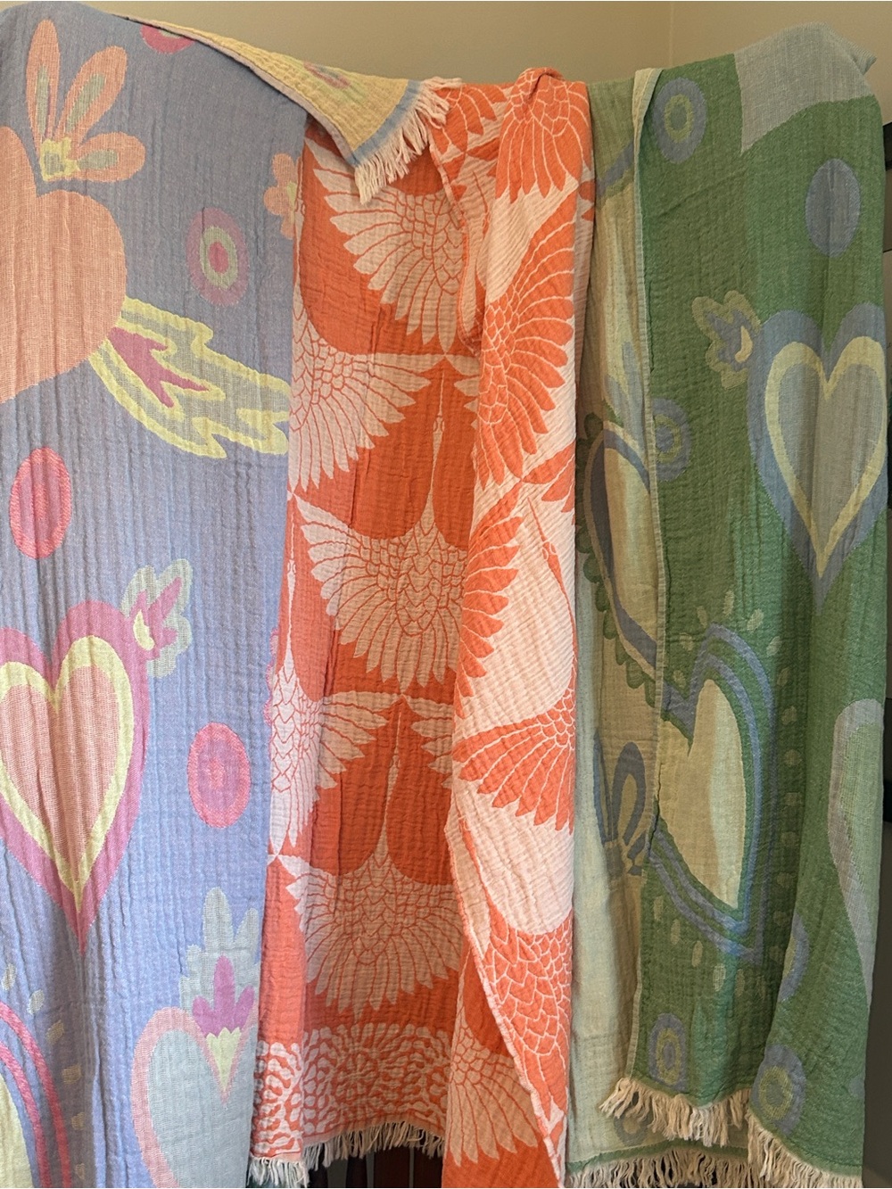 Woven Orange + Cream Feathered Flock Cranes Throw Blanket 100% Cotton New!
